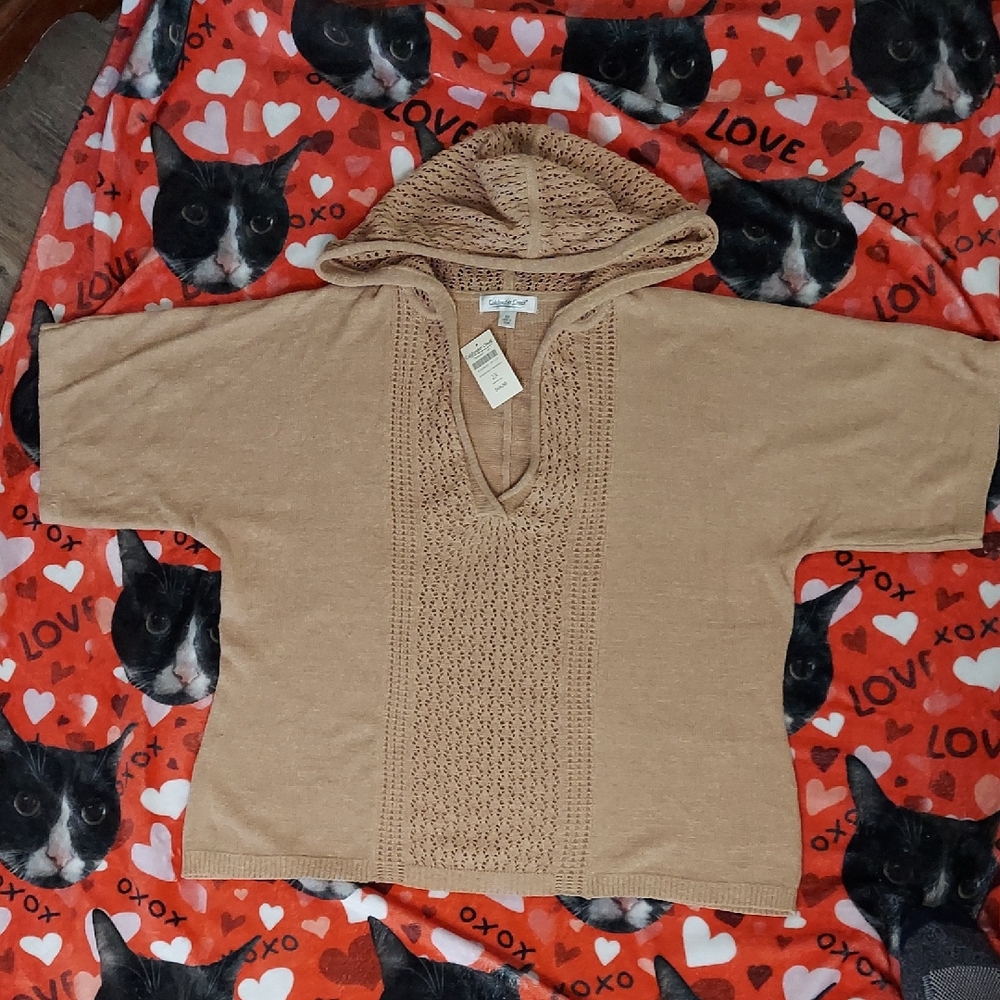 NWT Coldwater Creek Beige Knit Hooded Sweater/Poncho - 2X